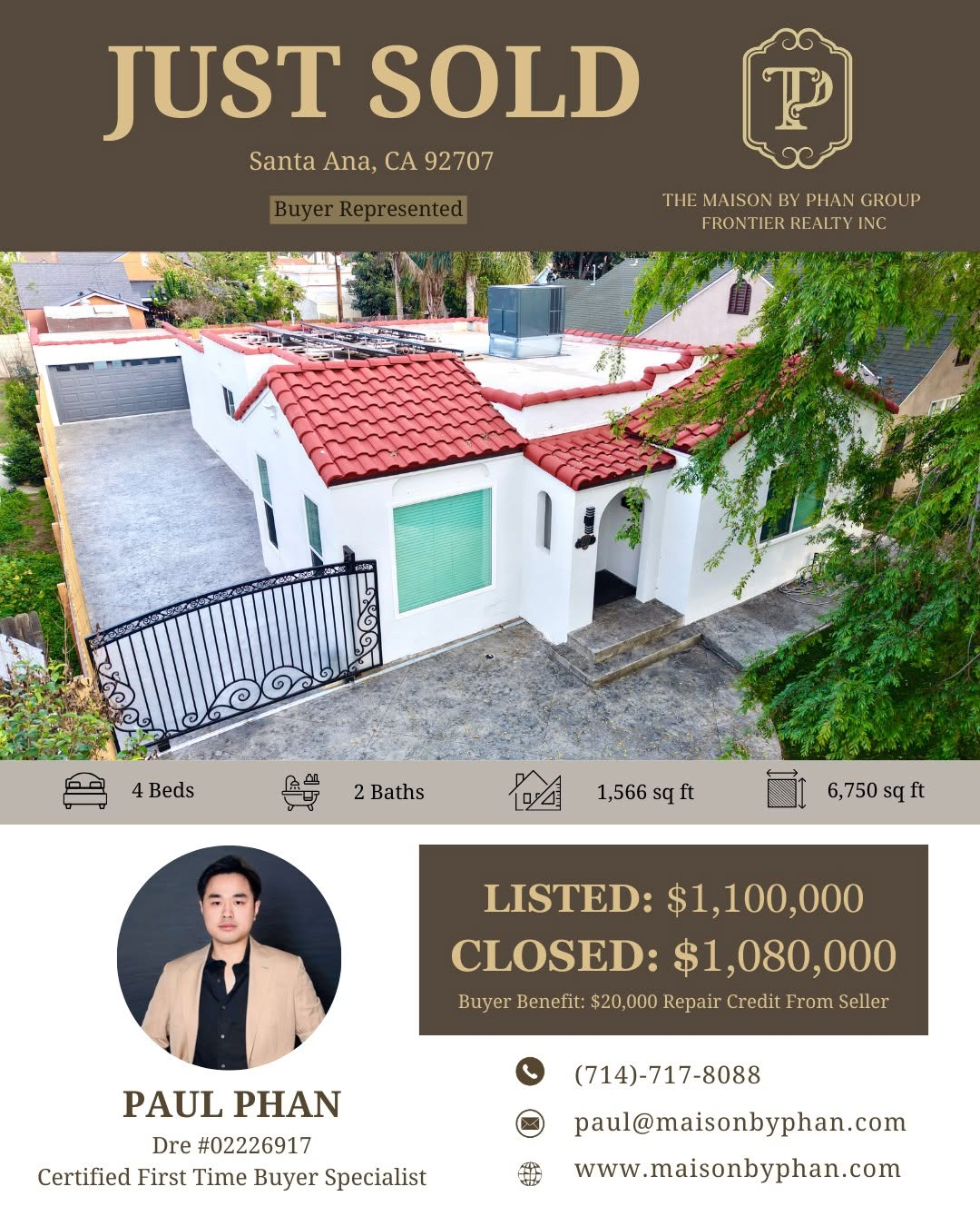 Just Sold — 1207 S Van Ness Ave, Santa Ana, CA 92707 · Buyer represented by Paul Phan