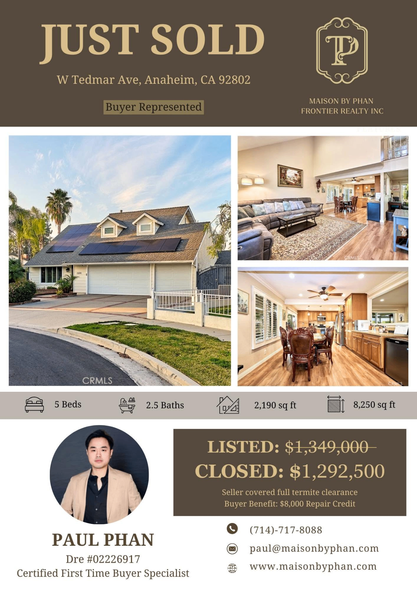 Just Sold — 1591 W Tedmar Ave, Anaheim, CA 92802 · Buyer represented by Paul Phan