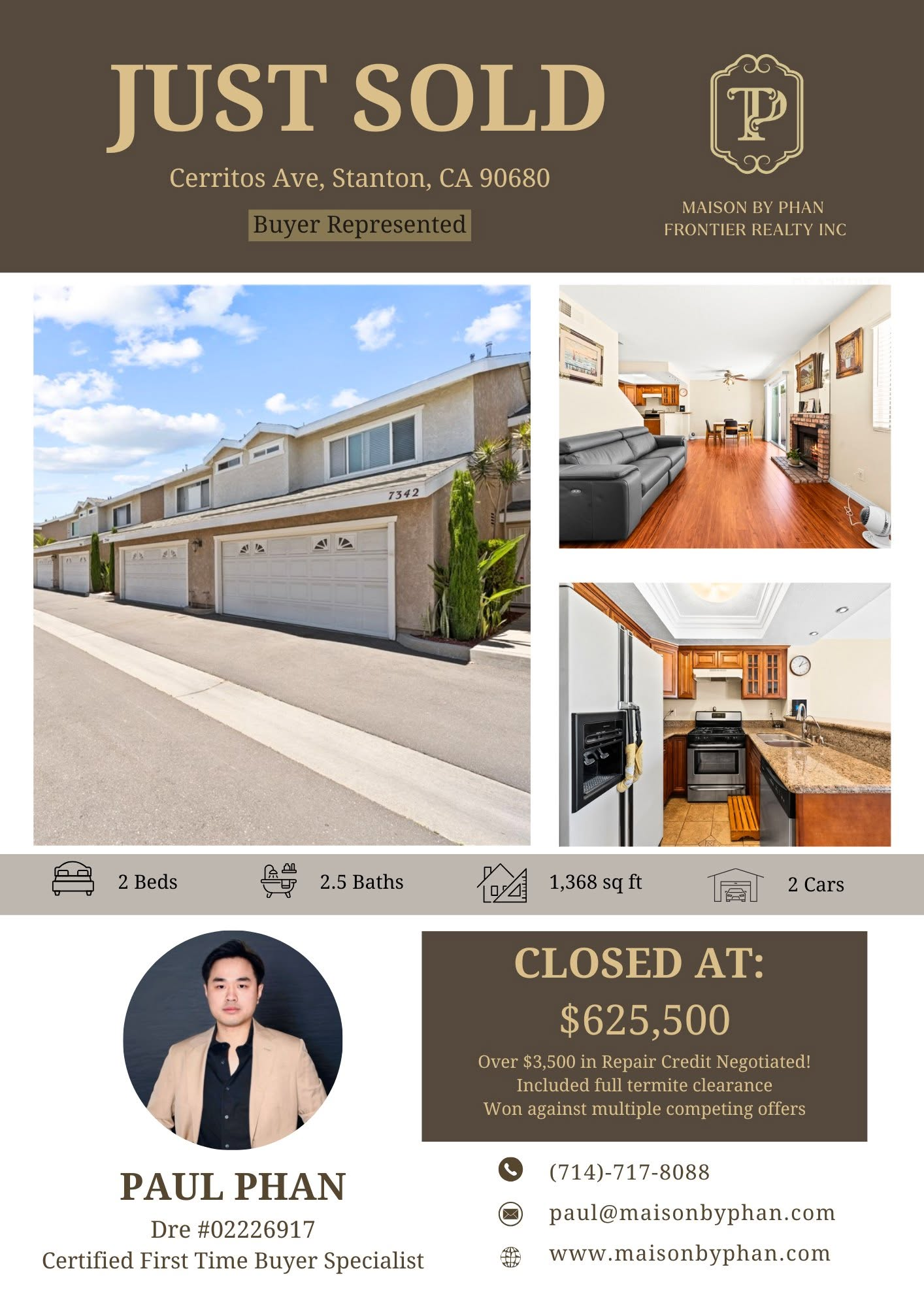 Just Sold — 7342 Cerritos Ave #2, Stanton, CA 90680 · Buyer represented by Paul Phan