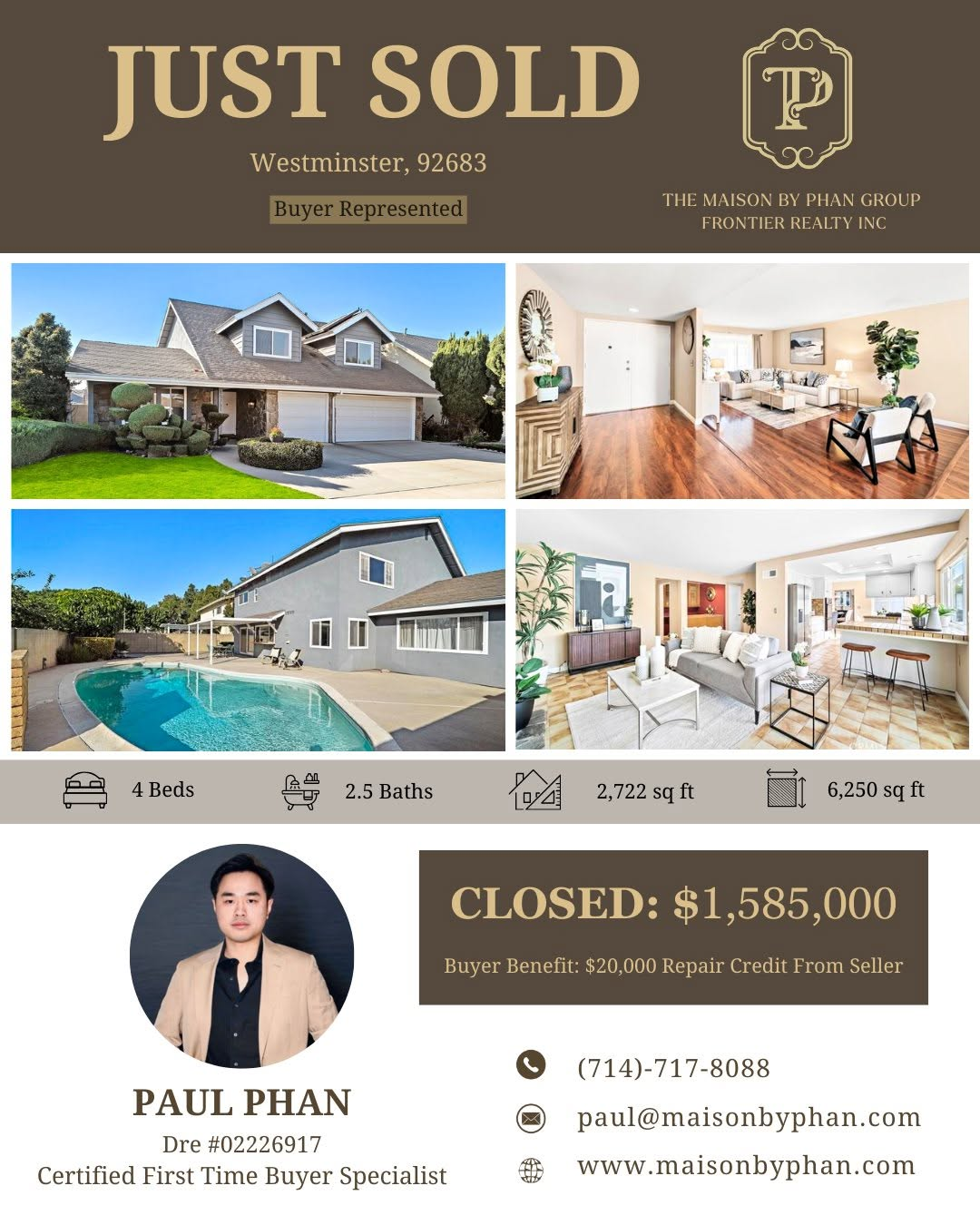 Just Sold — 15731 Grey Oaks St, Westminster, CA 92683 · Buyer represented by Paul Phan