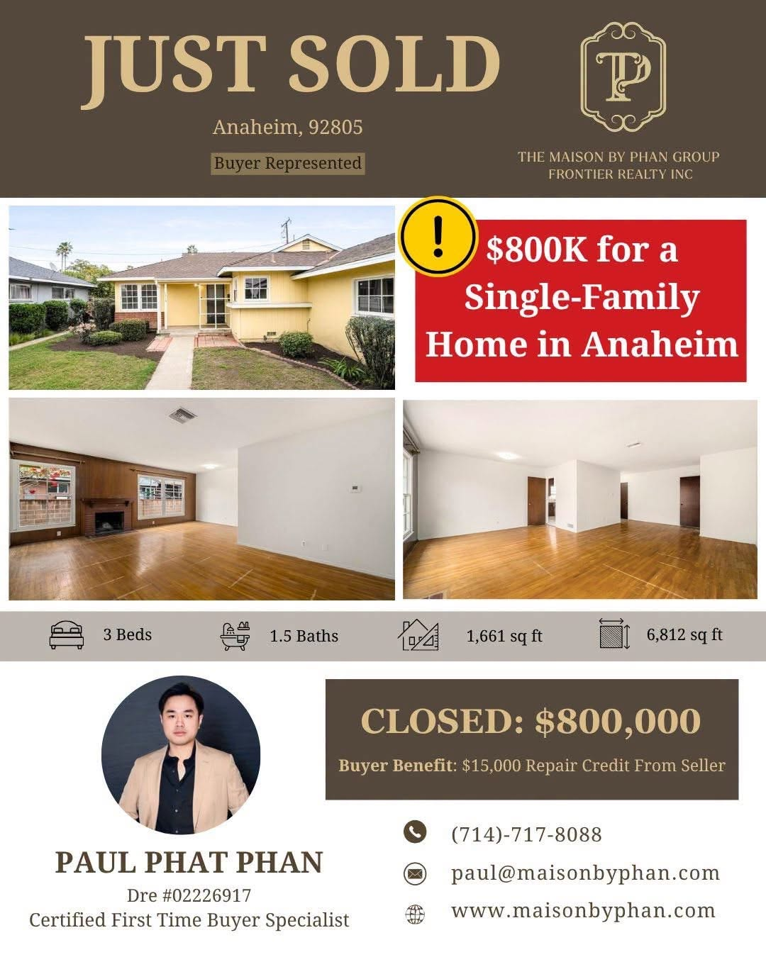 Just Sold — 1316 N East St, Anaheim, CA 92805 · Buyer represented by Paul Phan