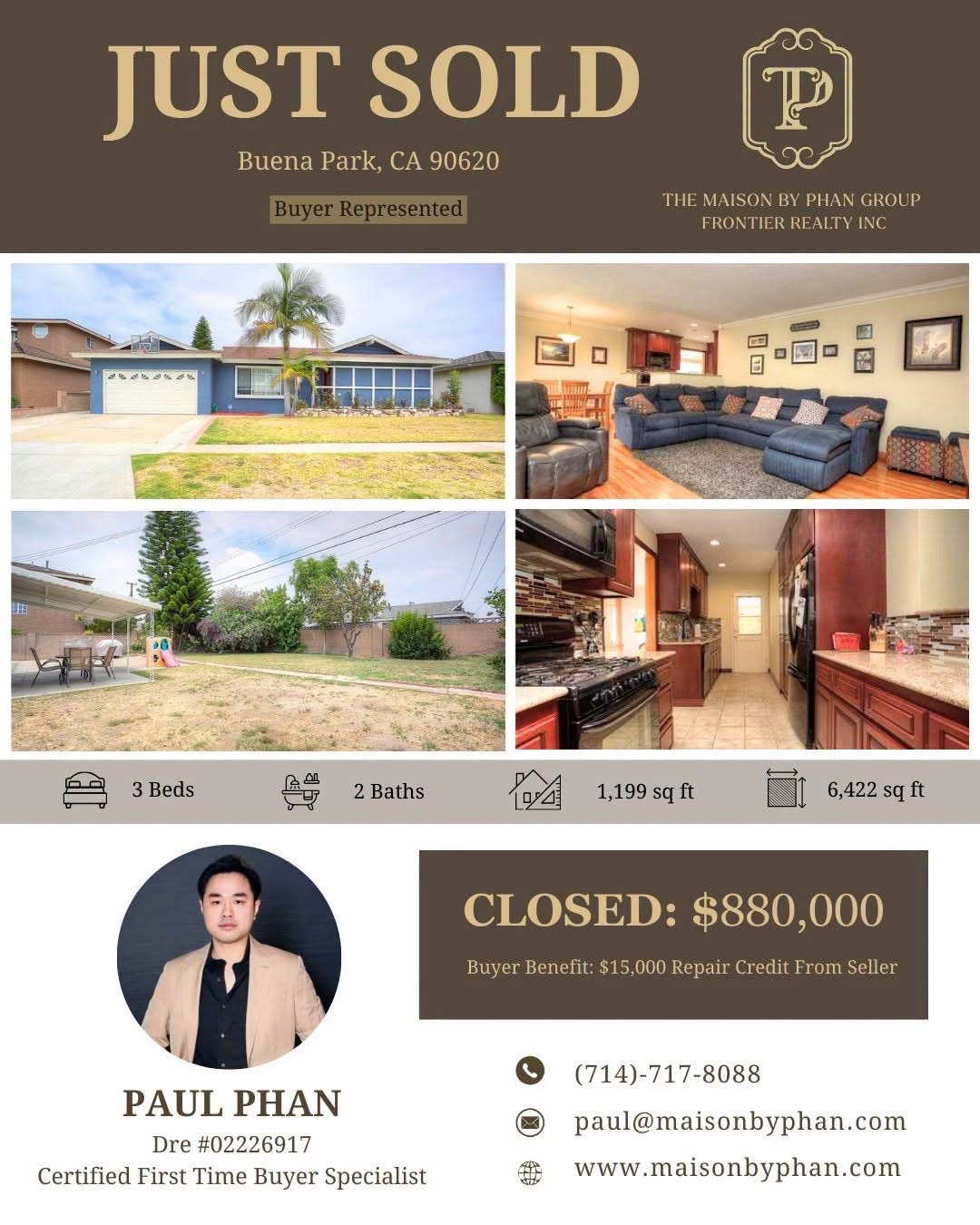 Just Sold — 5711 Los Amigos St, Buena Park, CA 90620 · Buyer represented by Paul Phan