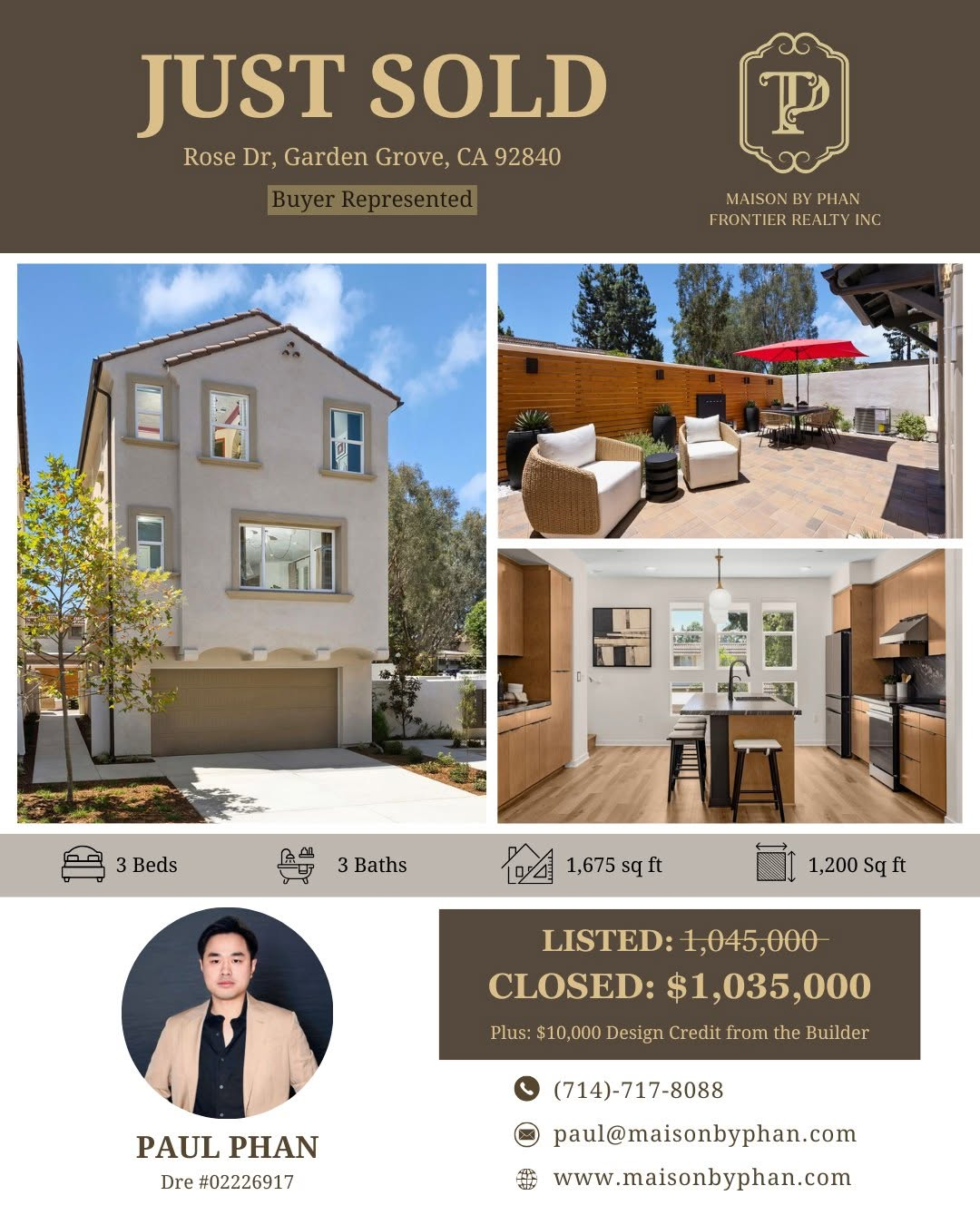 Just Sold — 11731 Rose Drive, Garden Grove, CA 92840 · Buyer represented by Paul Phan